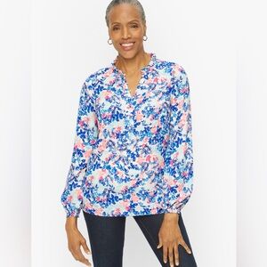 NWT Talbots Floral Long Sleeve Top Blouse Medium Petite